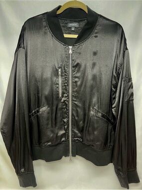 Evereve Satin Black Gemma Bomber Jacket